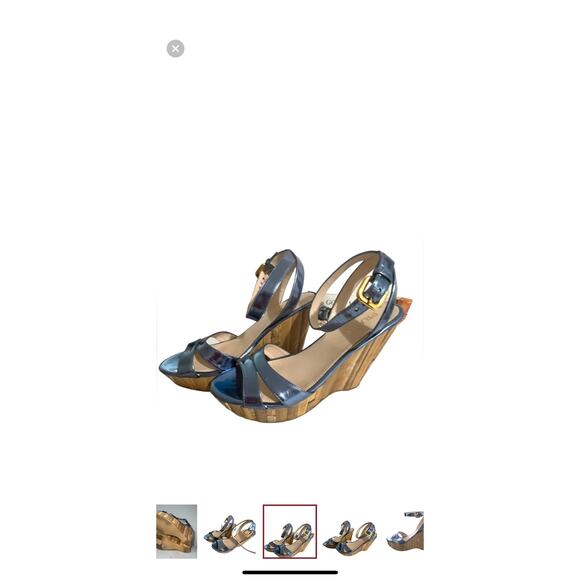 Prada Blue Metallic Leather Platform Wedge Sandal Size 7 or 37 EU - Picture 17 of 17